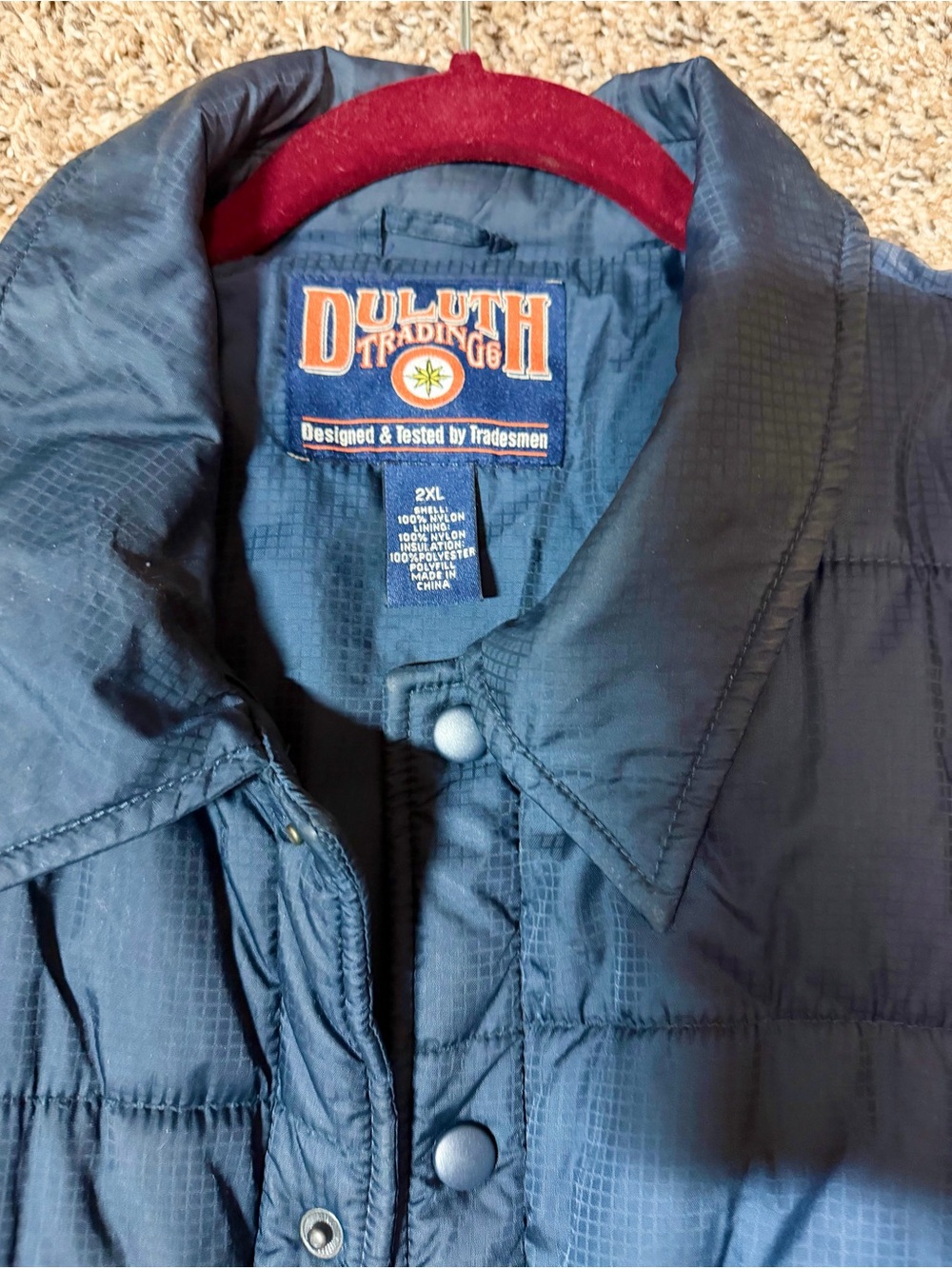 Duluth Trading Co Navy Quilted Snap Jacket with Collar